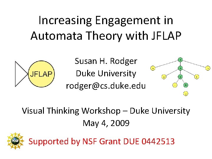 Increasing Engagement in Automata Theory with JFLAP Susan H. Rodger Duke University rodger@cs. duke.