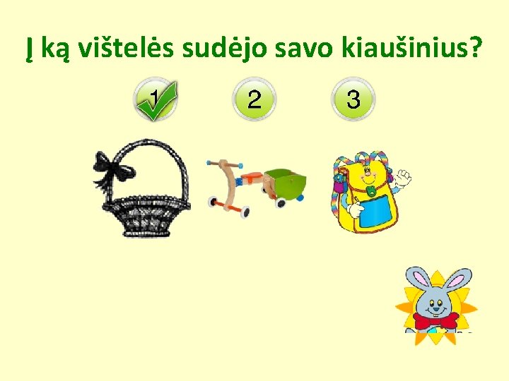 Į ką vištelės sudėjo savo kiaušinius? 