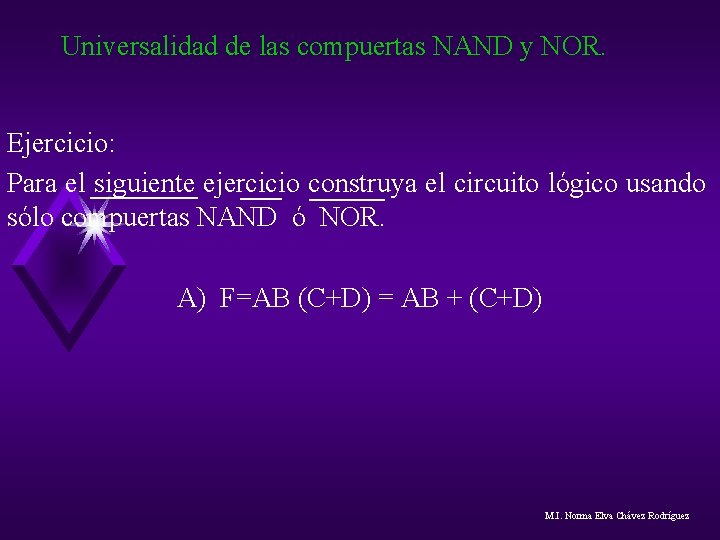 Universalidad de las compuertas NAND y NOR. Ejercicio: Para el siguiente ejercicio construya el Universalidad de las compuertas NAND y NOR. Ejercicio: Para el siguiente ejercicio construya el