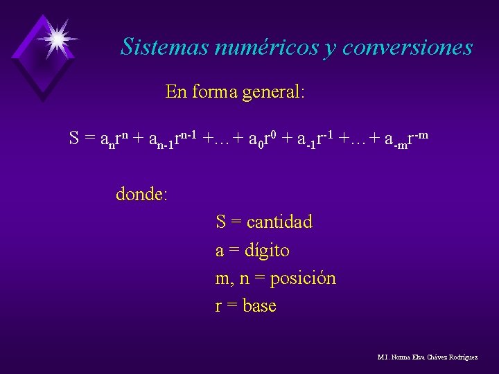 Sistemas numéricos y conversiones En forma general: S = anrn + an-1 rn-1 +…+ Sistemas numéricos y conversiones En forma general: S = anrn + an-1 rn-1 +…+
