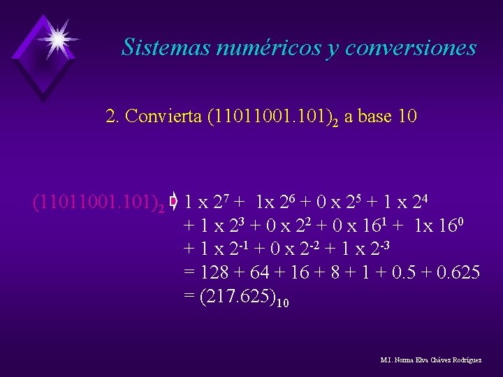 Sistemas numéricos y conversiones 2. Convierta (11011001. 101)2 a base 10 (11011001. 101)2 1 Sistemas numéricos y conversiones 2. Convierta (11011001. 101)2 a base 10 (11011001. 101)2 1