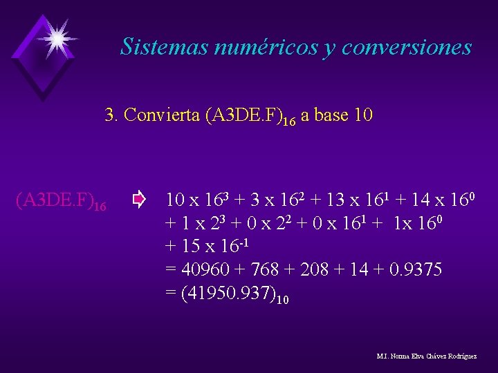 Sistemas numéricos y conversiones 3. Convierta (A 3 DE. F)16 a base 10 (A Sistemas numéricos y conversiones 3. Convierta (A 3 DE. F)16 a base 10 (A