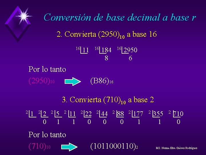 Conversión de base decimal a base r 2. Convierta (2950)10 a base 16 16 Conversión de base decimal a base r 2. Convierta (2950)10 a base 16 16