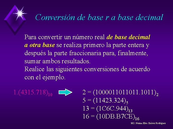 Conversión de base r a base decimal Para convertir un número real de base Conversión de base r a base decimal Para convertir un número real de base