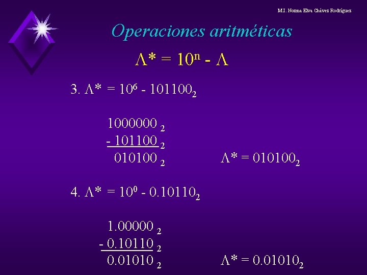 M. I. Norma Elva Chávez Rodríguez Operaciones aritméticas L* = 10 n - L M. I. Norma Elva Chávez Rodríguez Operaciones aritméticas L* = 10 n - L