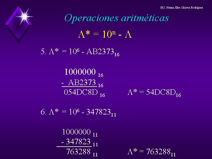 M. I. Norma Elva Chávez Rodríguez Operaciones aritméticas L* = 10 n - L M. I. Norma Elva Chávez Rodríguez Operaciones aritméticas L* = 10 n - L