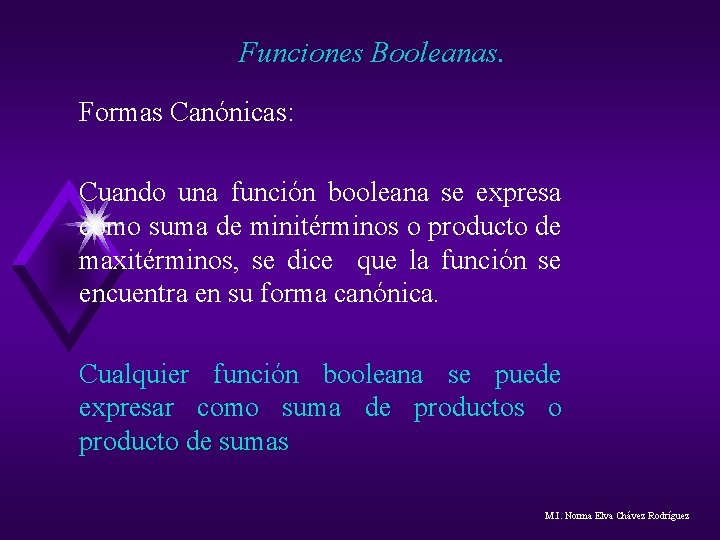 Funciones Booleanas. Formas Canónicas: Cuando una función booleana se expresa como suma de minitérminos Funciones Booleanas. Formas Canónicas: Cuando una función booleana se expresa como suma de minitérminos
