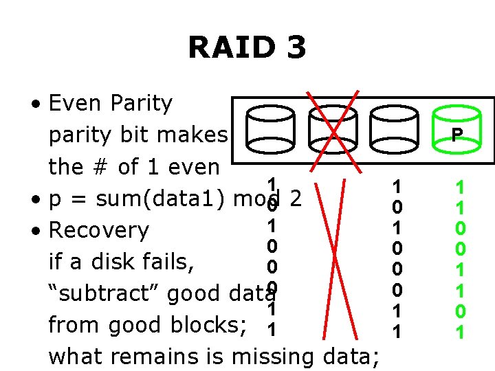 RAID 3 • Even Parity parity bit makes the # of 1 even 1