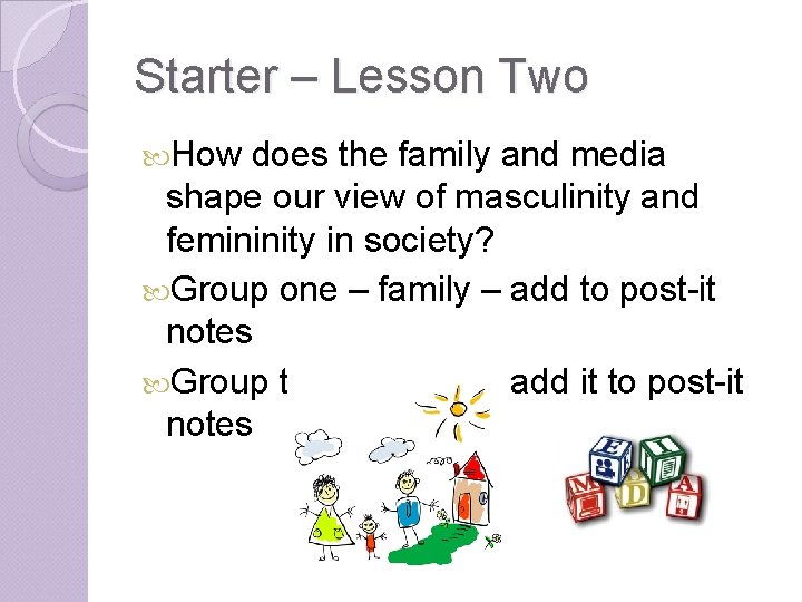 Starter – Lesson Two How does the family and media shape our view of