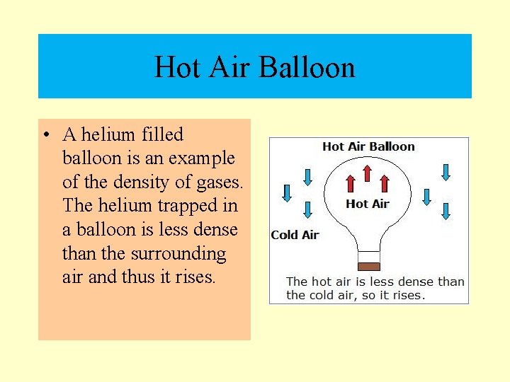 Hot Air Balloon • A helium filled balloon is an example of the density