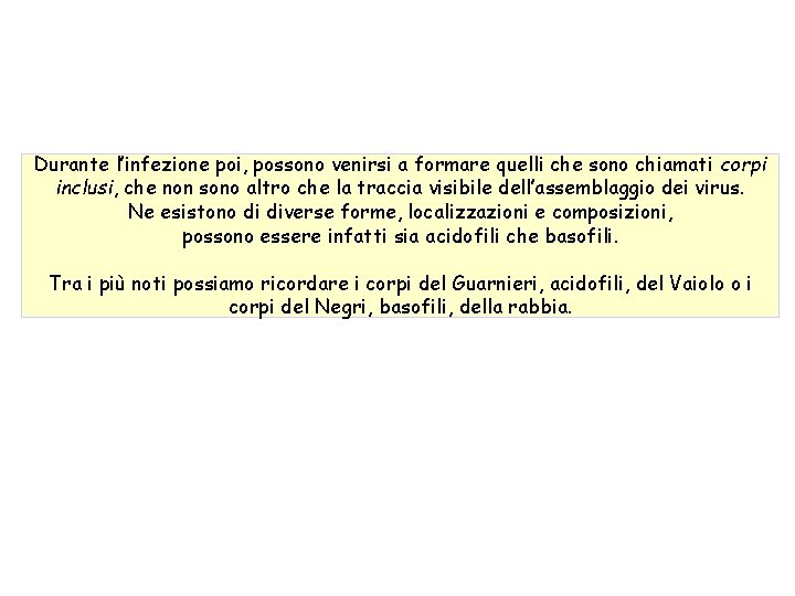 Durante l’infezione poi, possono venirsi a formare quelli che sono chiamati corpi inclusi, che