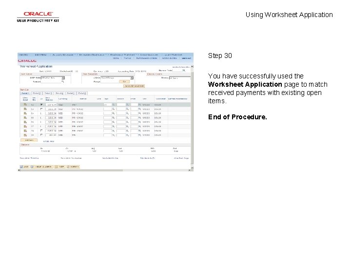 Using Worksheet Application Step 30 You have successfully used the Worksheet Application page to