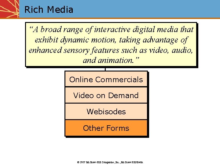 Rich Media “A broad range of interactive digital media that exhibit dynamic motion, taking