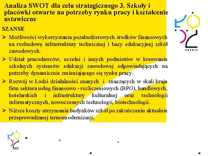 Analiza SWOT dla celu strategicznego 3. Szkoły i placówki otwarte na potrzeby rynku pracy