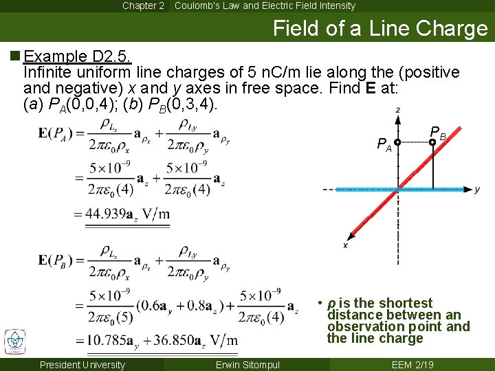 Chapter 2 Coulomb’s Law and Electric Field Intensity Field of a Line Charge n
