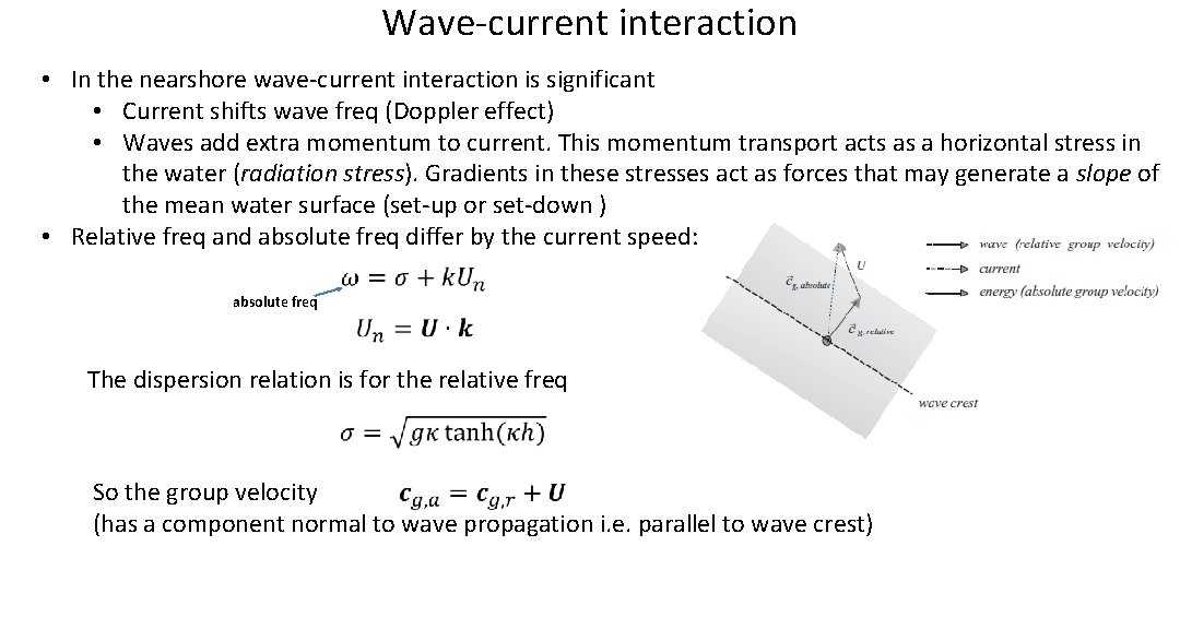 Wave-current interaction • In the nearshore wave-current interaction is significant • Current shifts wave Wave-current interaction • In the nearshore wave-current interaction is significant • Current shifts wave