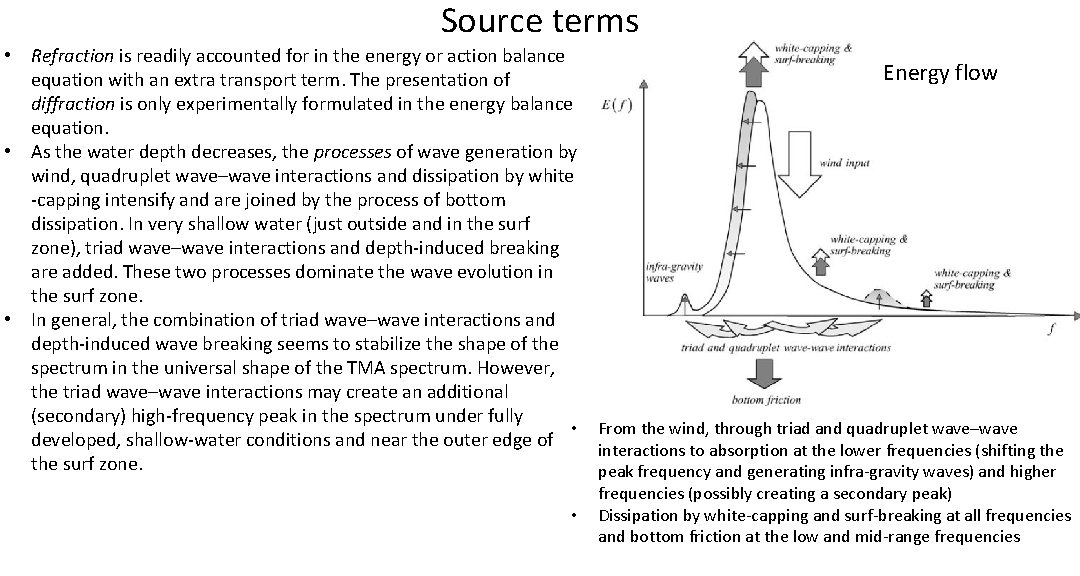 Source terms • Refraction is readily accounted for in the energy or action balance Source terms • Refraction is readily accounted for in the energy or action balance