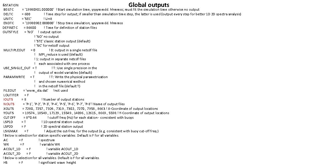 Global outputs &STATION BEGTC = '19980901. 000000' ! Start simulation time, yyyymmdd. hhmmss; must Global outputs &STATION BEGTC = '19980901. 000000' ! Start simulation time, yyyymmdd. hhmmss; must