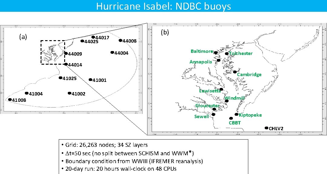 Hurricane Isabel: NDBC buoys (a) 44017 44025 41008 41002 Baltimore Tolchester Annapolis 44014 41004 Hurricane Isabel: NDBC buoys (a) 44017 44025 41008 41002 Baltimore Tolchester Annapolis 44014 41004