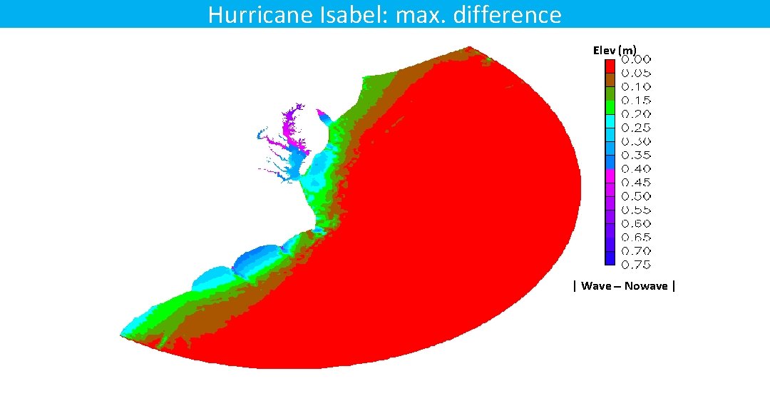 Hurricane Isabel: max. difference Elev (m) | Wave - Nowave | Hurricane Isabel: max. difference Elev (m) | Wave - Nowave |