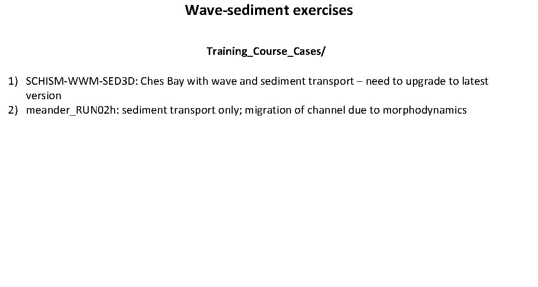 Wave-sediment exercises Training_Course_Cases/ 1) SCHISM-WWM-SED 3 D: Ches Bay with wave and sediment transport Wave-sediment exercises Training_Course_Cases/ 1) SCHISM-WWM-SED 3 D: Ches Bay with wave and sediment transport