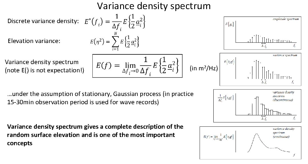 Variance density spectrum Discrete variance density: Elevation variance: Variance density spectrum (note E() is Variance density spectrum Discrete variance density: Elevation variance: Variance density spectrum (note E() is