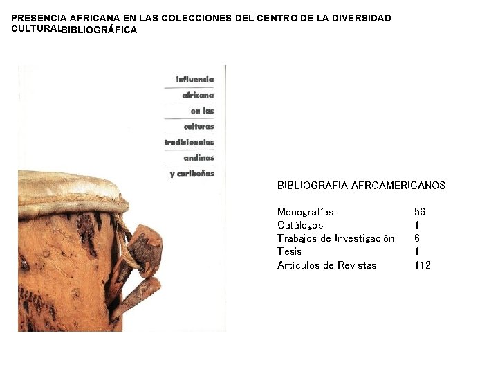 PRESENCIA AFRICANA EN LAS COLECCIONES DEL CENTRO DE LA DIVERSIDAD CULTURALBIBLIOGRÁFICA BIBLIOGRAFIA AFROAMERICANOS Monografías