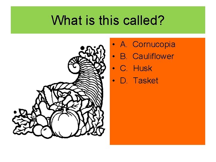 What is this called? • • A. B. C. D. Cornucopia Cauliflower Husk Tasket