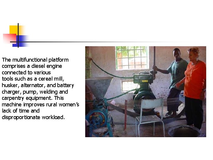 The multifunctional platform comprises a diesel engine connected to various tools such as a The multifunctional platform comprises a diesel engine connected to various tools such as a