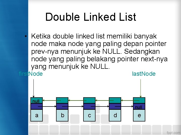 Double Linked List • Ketika double linked list memiliki banyak node maka node yang