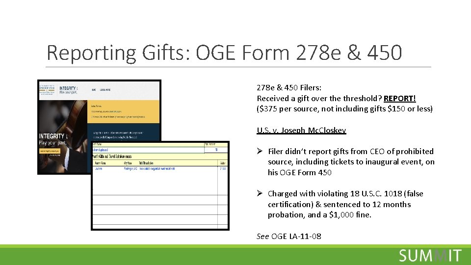 Reporting Gifts: OGE Form 278 e & 450 Filers: Received a gift over the