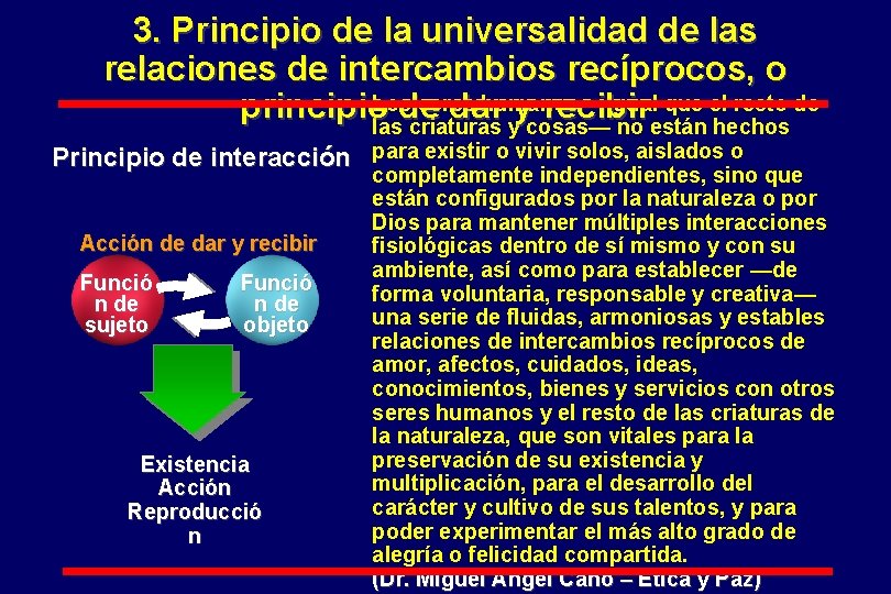 3. Principio de la universalidad de las relaciones de intercambios recíprocos, o seres humanos