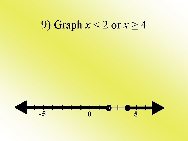 9) Graph x < 2 or x ≥ 4 -5 0 5 