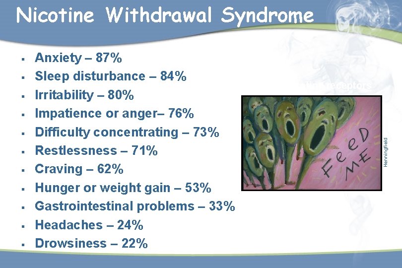 Nicotine Withdrawal Syndrome § § § § § Anxiety – 87% Sleep disturbance –