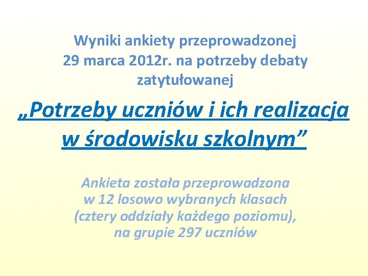 Wyniki ankiety przeprowadzonej 29 marca 2012 r. na potrzeby debaty zatytułowanej „Potrzeby uczniów i