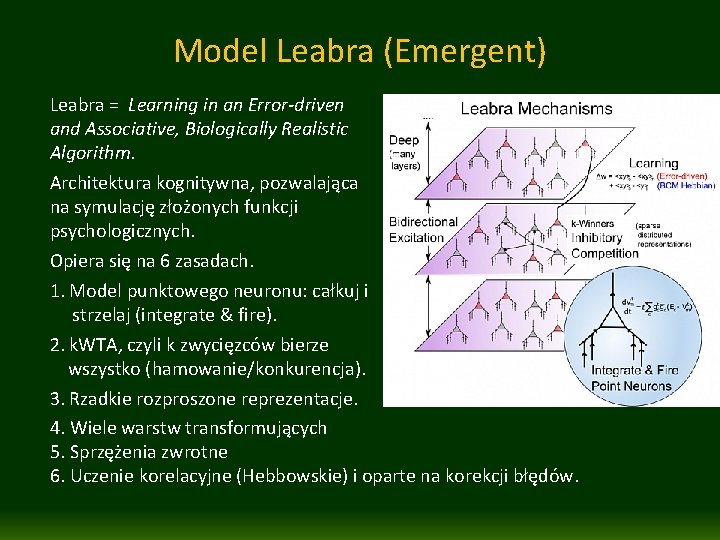 Model Leabra (Emergent) Leabra = Learning in an Error-driven and Associative, Biologically Realistic Algorithm.