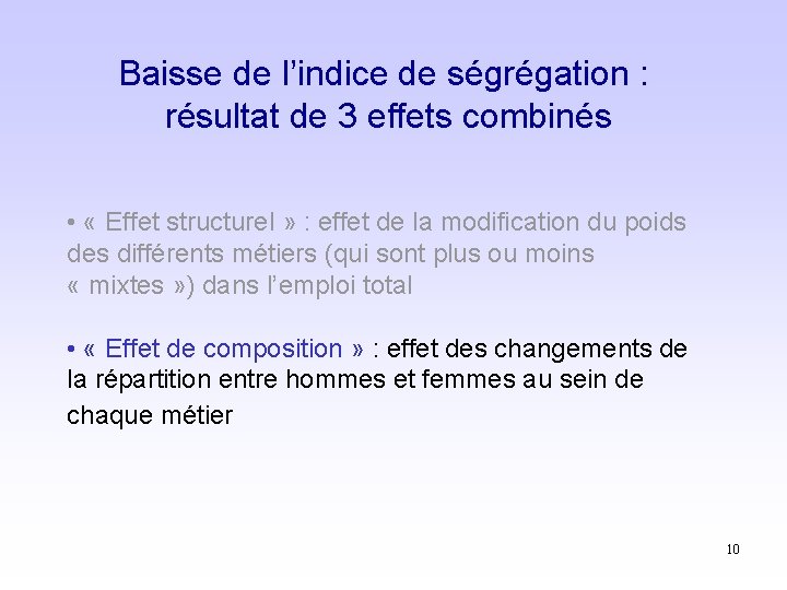 Baisse de l’indice de ségrégation : résultat de 3 effets combinés • « Effet