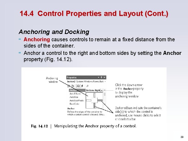 14. 4 Control Properties and Layout (Cont. ) Anchoring and Docking Anchoring causes controls