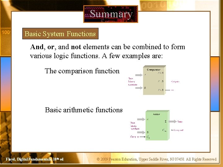 Summary Basic System Functions And, or, and not elements can be combined to form