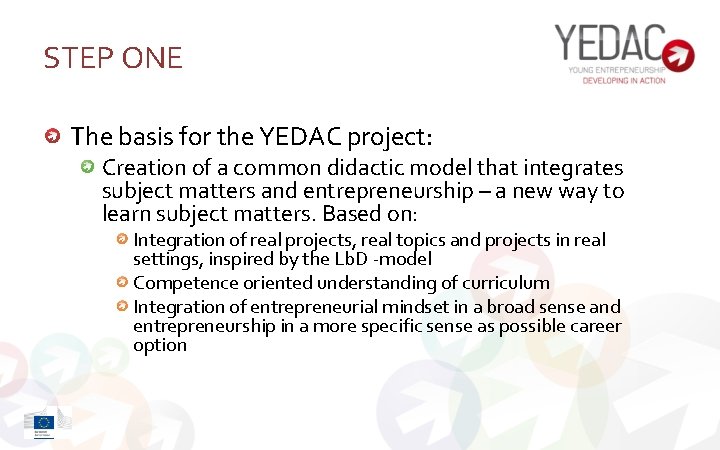 STEP ONE The basis for the YEDAC project: Creation of a common didactic model