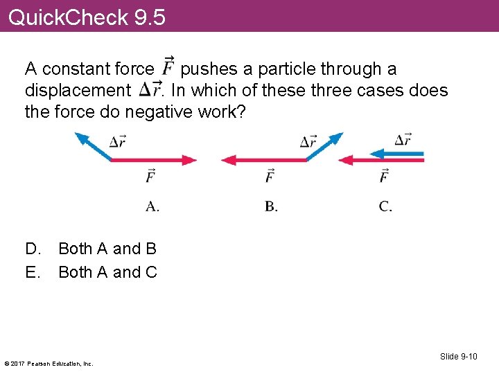 Quick. Check 9. 5 A constant force pushes a particle through a displacement. In