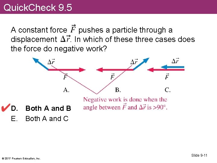 Quick. Check 9. 5 A constant force pushes a particle through a displacement. In