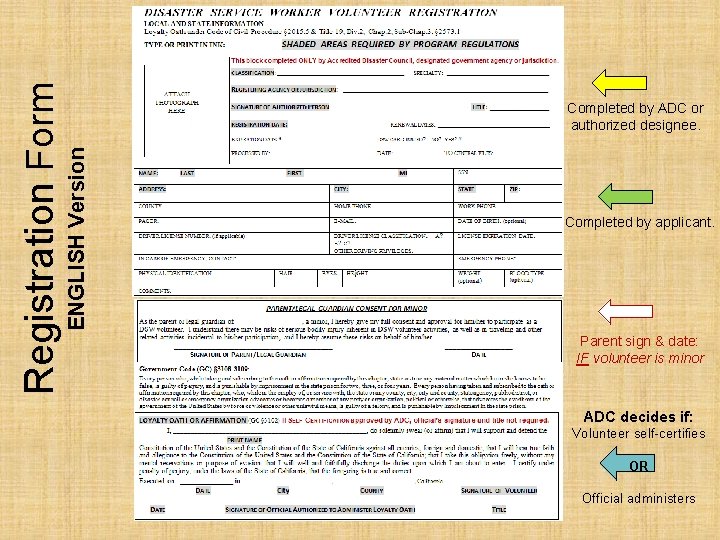 ENGLISH Version Registration Form Completed by ADC or authorized designee. Completed by applicant. Parent