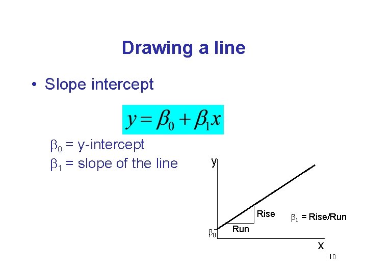 Drawing a line • Slope intercept b 0 = y-intercept b 1 = slope