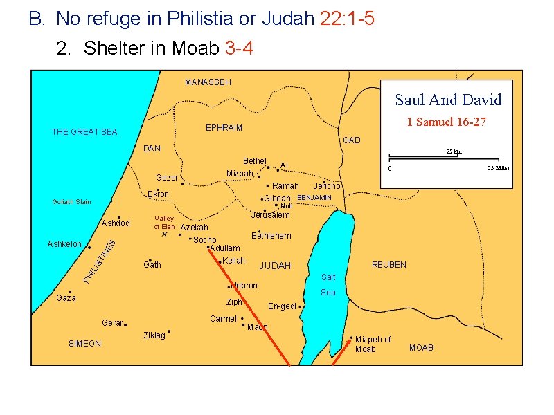 B. No refuge in Philistia or Judah 22: 1 -5 2. Shelter in Moab