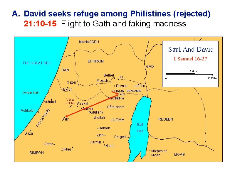 A. David seeks refuge among Philistines (rejected) 21: 10 -15 Flight to Gath and