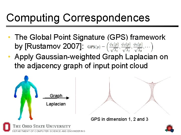 Computing Correspondences • The Global Point Signature (GPS) framework by [Rustamov 2007]: • Apply