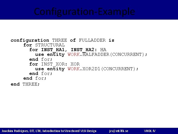 Configuration-Example configuration THREE of FULLADDER is for STRUCTURAL for INST_HA 1, INST_HA 2: HA