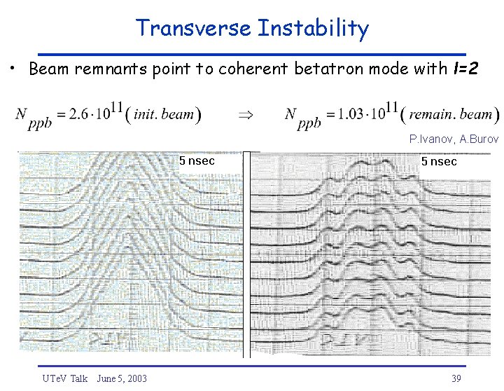 Transverse Instability • Beam remnants point to coherent betatron mode with l=2 P. Ivanov,