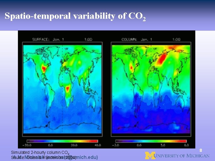 Spatio-temporal variability of CO 2 Simulated 2 -hourly column CO 2 A. M. Michalak